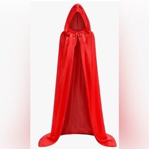 Red Hooded Satin 43’ Cloak, Halloween Cosplay Costume for Unisex Adult
